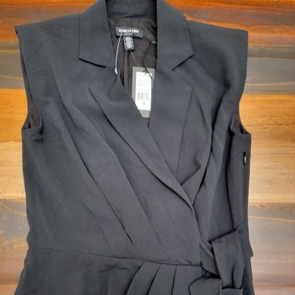 NWT Kenneth Cole Career Black Dress Asymmetrical Side Zipper Side Knot - Size 0 - Picture 3 of 9